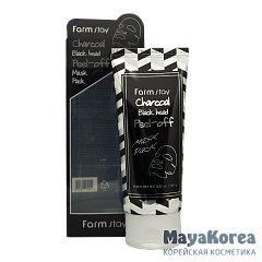 FarmStay Charcoal Black Head Peel-off Mask Pack, 100g Очищающая маска-пленка с углем, 100г, FarmStay