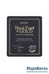 Petitfee Маска гидрогелевая жемчуг/золото - Black pearl&gold hydrogel mask pack, 32г
